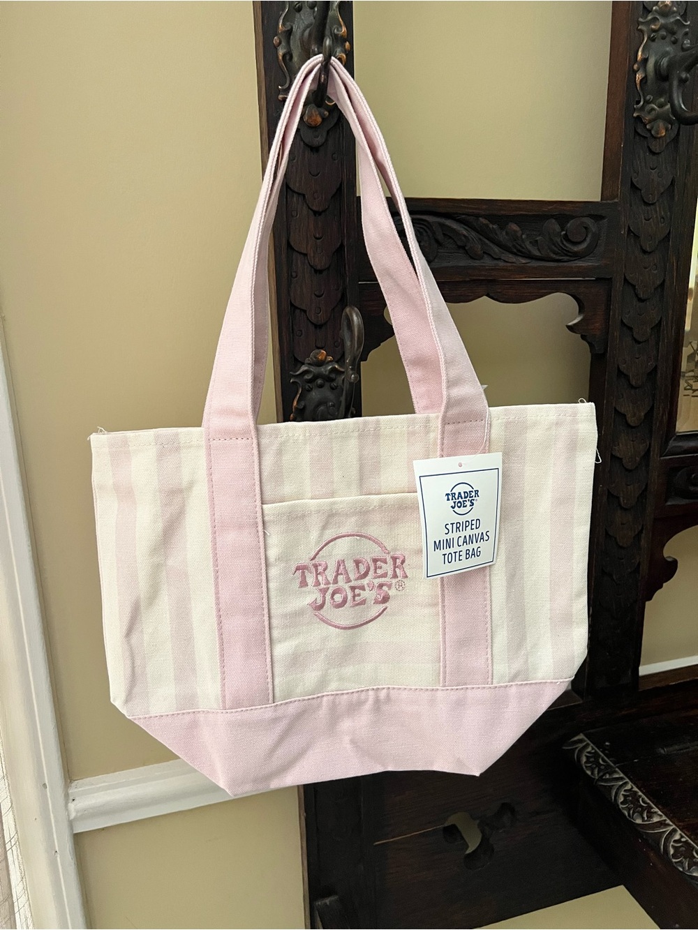 Trader Joe's Pink Striped Mini Canvas Tote Limited Edition 2026